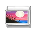 Charm modulare stile italiano in acciaio inossidabile con paesaggio dipinto al tramonto - Crepuscolo Rosa Viola (Motivo 5)