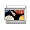 Italian modular charm in stainless steel featuring a colorful cosmic space and planet theme - Space Planet (Color Black 3)