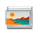 Charm per bracciale italiano in acciaio inox con paesaggio artistico di sole e montagne - Tramonto Artistico (Motivo 6)