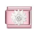 Italienisches Charm-Glied mit rosa Metallbasis, silbernem Stern und klarem Zirkon - Weißer Diamant Stern