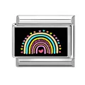 Italian charm link with colorful rainbow and pink heart design in polished stainless steel - Rainbow Pink Heart (Color Black 4)