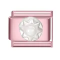 Rosegoldenes Italienisches Charm-Glied mit einer mittigen weißen Perle auf Sternbasis - Perlscheibe