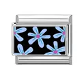 Italian modular charm in black with light blue floral pattern for DIY jewelry bracelets - Cartoon Floral (Color Black 5)