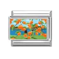 Charm modulare italiano in acciaio inossidabile con paesaggio romantico e albero di cachi - Coppia sotto l'Albero di Cachi (Motivo 8)