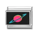 Italian charm link with colorful cyberpunk planet design on polished stainless steel - Ringed Planet (Color Black 6)
