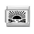 Italian charm bead in stainless steel featuring a black sunset silhouette design - Sunrise Sea Scene Pattern (M294168-1) / 1*0.9cm