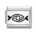 Italian charm bracelet link in stainless steel with black Pisces zodiac pattern - Pisces Symbol (M294168-2) / 1*0.9cm