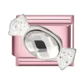 Rosa modulares Süßigkeiten-Charm mit ovalem Kristall für italienische Gliederarmbänder - Weißer Diamant Bonbon