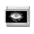 Italian charm bracelet link in black enamel with green eye and red teardrop detail - Tearful Eye (Color Black 8)