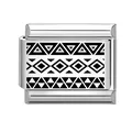 Italian style stainless steel link with black tribal geometric triangle patterns - Tribal Geometric Pattern (No.3) / 1*0.9cm / Silver