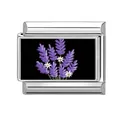 Italian charm link with purple lavender and white daisies on a black background - Lavender Daisy (Color Black 9)