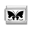 Italian charm link with black butterfly pattern on polished stainless steel base - Black Butterfly Pattern (M294168-4) / 1*0.9cm