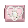 Modulares Charm mit rosa Metallsockel, Herz-Design und schillerndem Kristallstein - Weißes Zirkonherz