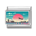 Link per bracciale italiano in acciaio inossidabile con tramonto vintage in aeroporto - Tramonto sulla Pista Aeroportuale (Motivo 13)