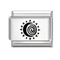 Italian charm link with black mystical sun and moon motif on polished stainless steel - Spiral Astrology Sun (M294168-6) / 1*0.9cm
