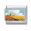 Charm modulare italiano con paesaggio di mulino e tulipani in acciaio inox - Mulino Olandese Tulipano (Motivo 15)