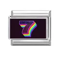 Italian modular charm featuring a number 7 with a rainbow gradient on black background - Starry Number 7 (Color Black 13)