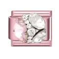 Rosa Modul-Element mit Strass und Edelsteinen für italienische Gliederarmbänder - Weiß Rosa Diamant Blume