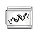 Italian charm bracelet link in stainless steel featuring a black snake pattern - Serpent Totem Pattern (No.8) / 1*0.9cm / Silver