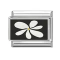 Italian DIY modular link in silver steel featuring a black heart and white flower - White Five-petal Flower (Color Black 14)