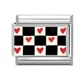Italian modular charm in stainless steel with black checkerboard and red heart pattern - Checkerboard Red Heart (Color Black 15)
