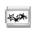 Italian charm link in stainless steel with five black star patterns for modular bracelets - Overlapping Pentagrams Pattern (No.9) / 1*0.9cm / Silver