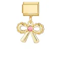 Italienisches Armband-Modul mit goldenem Schleifendesign und rosa Edelstein - Rosa Diamant Schleife