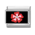 Italian charm link with red flower and heart detail on black background for DIY bracelet - Red Flower Heart (Color Black 16)