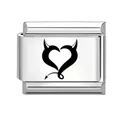 Italian charm bead in stainless steel featuring a black devil heart design for DIY bracelets - Devil's Heart Pattern (No.11) / 1*0.9cm / Silver
