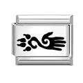 Polished stainless steel modular link featuring a black animal paw and hand spiral design - Human and Nature Handprint Pattern (No.12) / 1*0.9cm / Silver