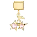 Maillon italien avec pendentif cerise en cristal coeur rose sur base dorée polie - Cerise Étoile Diamant Rose