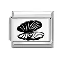 Italian modular stainless steel bracelet link with silver shell and pearl engraving - Shell and Artificial Pearl Pattern (No.13) / 1*0.9cm / Silver