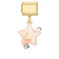 Charme modulaire italien avec pendentif étoile dorée, croissant et perle blanche - Étoiles Roses et Blanches