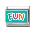 Edelstahl-Armbandmodul im italienischen Stil mit buntem FUN-Schriftzug auf Türkis - FUN