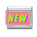 Italienischer Armband-Link aus Edelstahl mit rosa Modul und NEW-Aufdruck - NEW