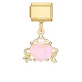 Charm italien avec cœur rose suspendu et détails de lune et étoile dorées - Cœur Rose Style 2