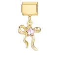 Charme modulaire italien doré avec cristal étoile rose et élégant pendentif nœud - Nœud Étoile Violette