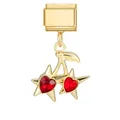 Charm modulaire italien avec pendentif cerise en cœur rouge sur base étoile dorée - Cerise Étoile Diamant Rouge