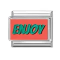 Italienischer Armband-Link mit rosa ENJOY-Schriftzug auf poliertem Edelstahl - Genießen