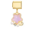 Charm étoile italien doré avec émail violet, perles et détails de coquillage - Pentagramme Violet