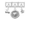 Italian charm link set with cherry, heart, and star pendants in polished silver metal - Cherry Heart Star Combo / Silver