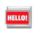 Italian style DIY stainless steel link charm with red HELLO message for bracelets - HELLO