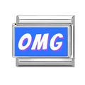 Italian modular charm in polished stainless steel with blue OMG pop art design - OMG