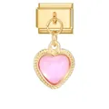 Italienisches modulares Glied in Gold-Optik mit süßem rosa Herzanhänger aus Kunstharz - 0.9x1.0cm / Gold Basis Rosa Herz