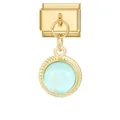 Goldenes italienisches Modular-Charm mit einem runden hellblauen Edelsteinanhänger - 0.9x1.0cm / Gold Basis Blau Rund