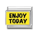 Italian charm bead in stainless steel with yellow Enjoy Today quote for DIY bracelet - ENJOY TODAY