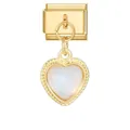 Italian modular charm in gold finish with heart-shaped white opal stone inlay - 0.9x1.0cm / Gold Base White Heart