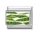 Abalorio modular italiano de acero inoxidable con diseño de hojas verdes de planta - 1,0 cm x 0,9 cm / Patrón de Sansevieria (Figura-1)
