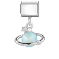 Italian style charm bracelet link with light blue Saturn planet pendant and silver finish - 1*0.9cm / Steel Base Pendant - Blue Planet