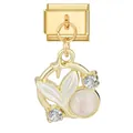 Italian modular charm in gold finish with white enamel fishtail and pearl detail - 0.9x1.0cm / Gold Base White Fish Tail Ring